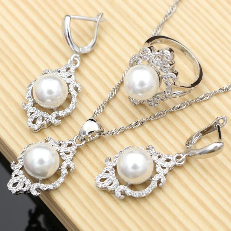 Freshwater Pearl Costume Jewelry Sets 925 Silver Wedding Bridal Stones Bracelet