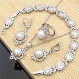Freshwater Pearl Costume Jewelry Sets 925 Silver Wedding Bridal Stones Bracelet