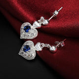 925 Silver Heart Necklace Earring Set CZ Zircon Jewelry for Women