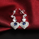 925 Silver Heart Necklace Earring Set CZ Zircon Jewelry for Women