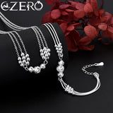 925 Sterling Silver Charm Beads Necklace Bracelet Set