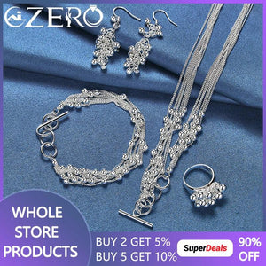 Elegant 925 Sterling Silver Grape Beads Set - 4 Piece Jewelry Set for Women