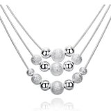 925 Silver Frosted Beads Pendant Earrings Necklace Set Wedding