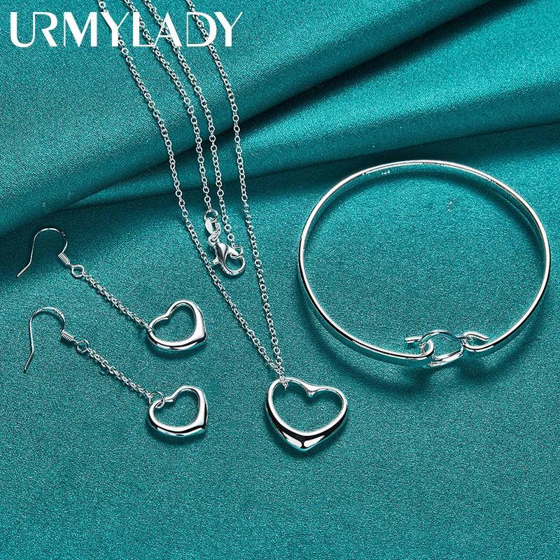 925 Silver Love Heart Jewelry Set for Women Wedding Party Charm Gift