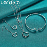 925 Silver Love Heart Jewelry Set for Women Wedding Party Charm Gift