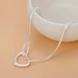 925 Silver Heart Bracelet Necklace Set Women Wedding Party Jewelry