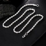 925 Silver 4MM Chain Twisted Rope Necklace Bracelets Set