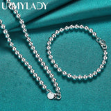 925 Silver Beaded Bracelet Necklace Set Wedding Party