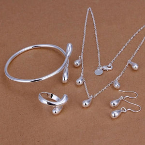 925 Silver Necklace Bangle Earrings Ring Set Wedding Party Jewelry Classic Women