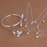 925 Silver Necklace Bangle Earrings Ring Set Wedding Party Jewelry Classic Women
