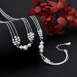 925 Sterling Silver Charm Beads Necklace Bracelet Set Wedding Gift
