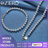 925 Silver Smooth 6mm Beads Chain Bracelet Necklace Set