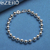 925 Silver Smooth 6mm Beads Chain Bracelet Necklace Set