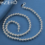 925 Silver Smooth 6mm Beads Chain Bracelet Necklace Set