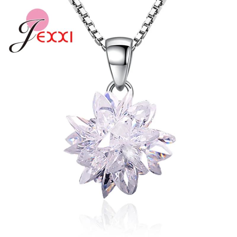 AAA Zircon Ice Flower Jewelry Set 925 Sterling Silver Earrings/Necklace