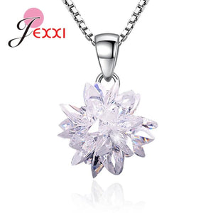 AAA Zircon Ice Flower Jewelry Set 925 Sterling Silver Earrings/Necklace