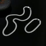 925 Sterling Silver 6MM Chain Bracelets Necklaces Set