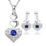 925 Silver Heart Necklace Earring Set Crystal CZ Zircon Jewelry