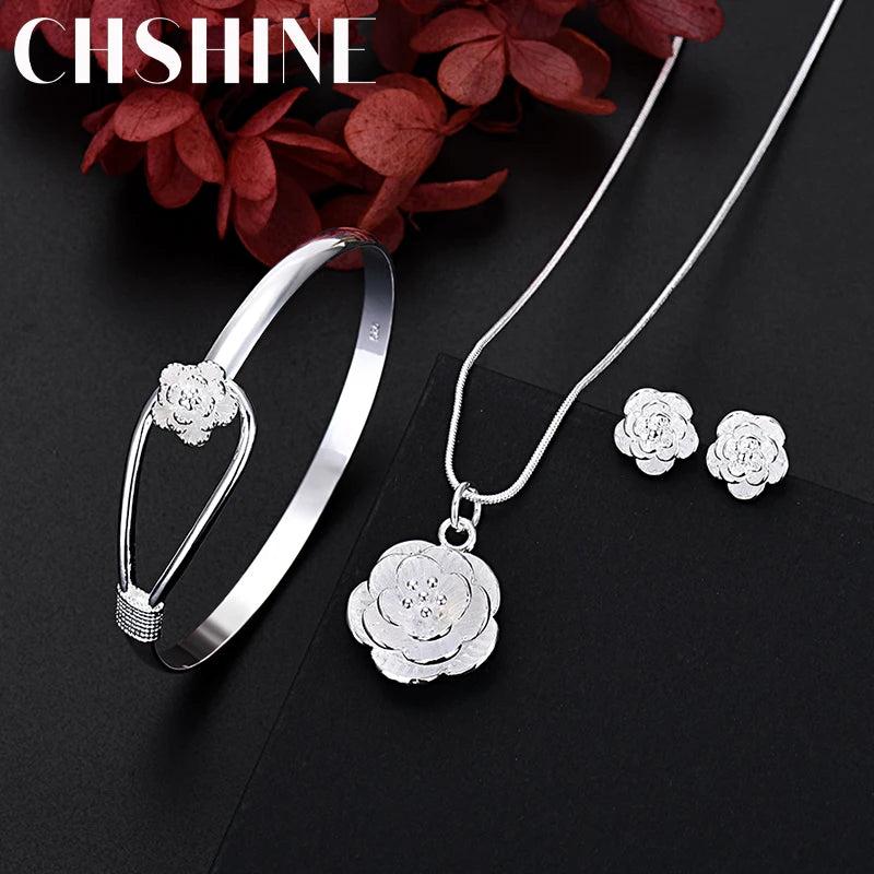 925 Silver Flower Jewelry Set for Women