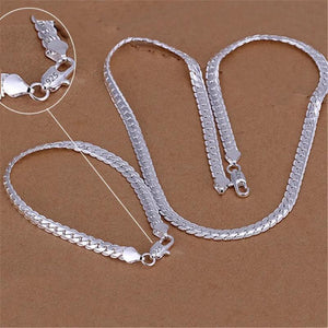 925 Sterling Silver Christmas Flat Chain Necklace Bracelets Set