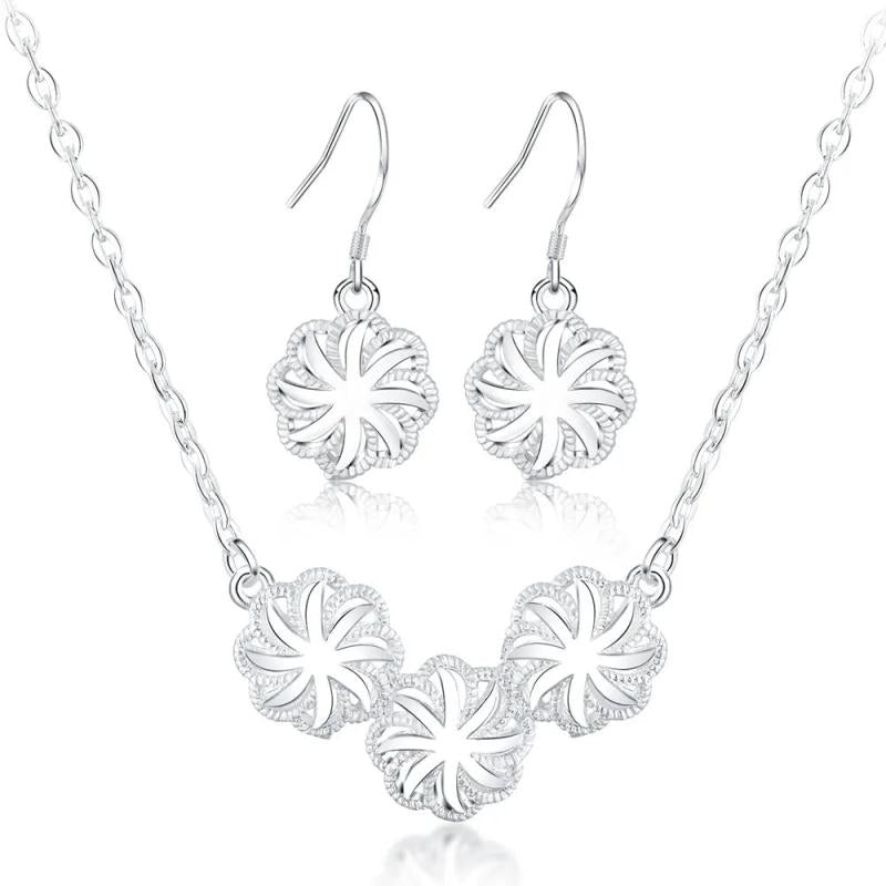 925 Silver Flowers Jewelry Set for Women Wedding Party
