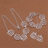 925 Silver Jewelry Set Retro Thread Earrings Bracelet Necklace