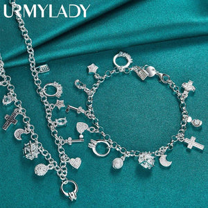 925 Silver Ring/Cross/Star/Moon Set For Women Wedding Charm Jewelry