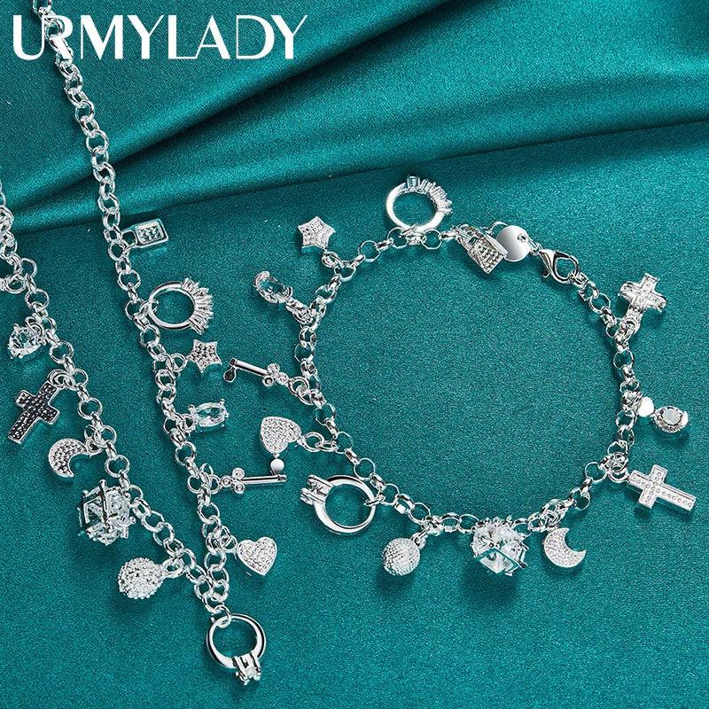 925 Silver Ring/Cross/Star/Moon Set For Women Wedding Charm Jewelry