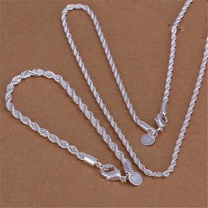 925 Silver Twisted Rope Chain Bracelet & Necklace Set
