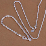 925 Silver Twisted Rope Chain Bracelet & Necklace Set