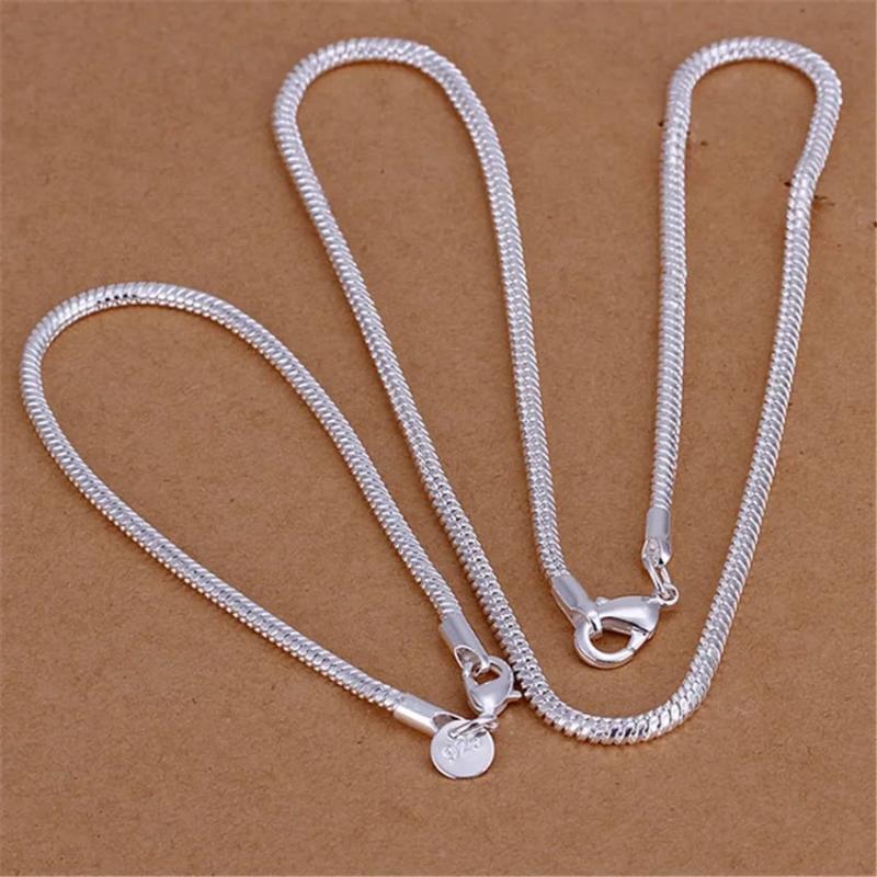 3MM Snake Chain 925 Silver Jewelry Set for Party Christmas
