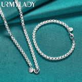 925 Silver 4mm Chain Bracelet Necklace Set Wedding Party Charm Gift