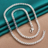 925 Silver 4mm Chain Bracelet Necklace Set Wedding Party Charm Gift