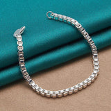 925 Silver 4mm Chain Bracelet Necklace Set Wedding Party Charm Gift