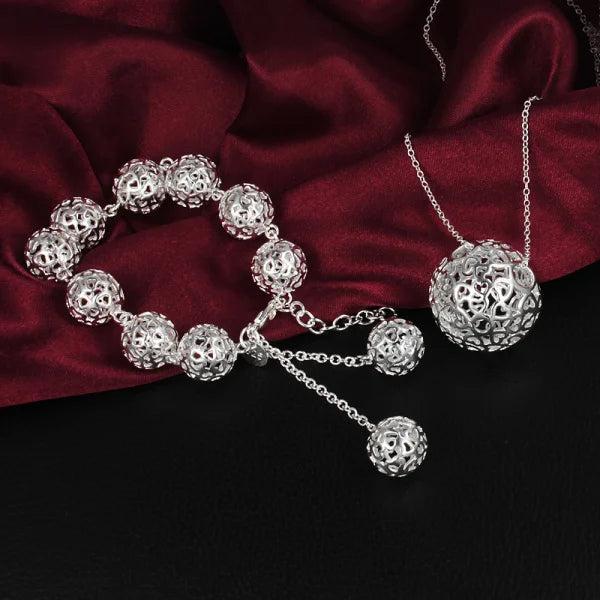 925 Silver Hollow Ball Pendant Set for Women