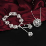 925 Silver Hollow Ball Pendant Set for Women