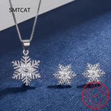 925 Silver Crystal Snowflake Necklace & Earrings Set