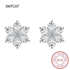 925 Silver Crystal Snowflake Necklace & Earrings Set