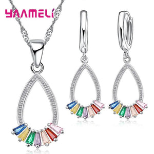925 Silver Water Drop Pendant Necklace Earrings Set