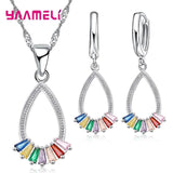 925 Silver Water Drop Pendant Necklace Earrings Set