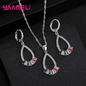 925 Silver Water Drop Pendant Necklace Earrings Set