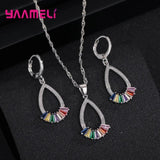 925 Silver Water Drop Pendant Necklace Earrings Set