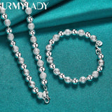925 Silver Bead Chain Bracelet Necklace Set for Women