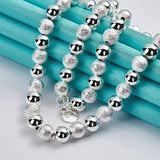 925 Silver Bead Chain Bracelet Necklace Set for Women