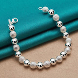 925 Silver Bead Chain Bracelet Necklace Set for Women