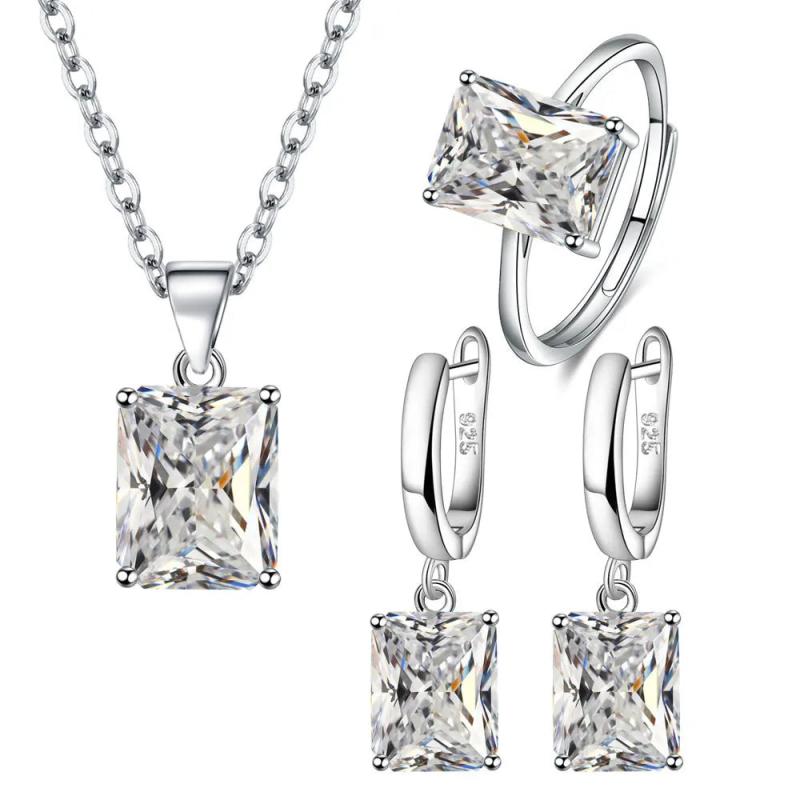 925 Silver Jewelry Set Rectangle Zircon Wedding Jewelry