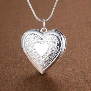 925 Silver Heart Photo Frame Necklace & Bracelet Set for Women