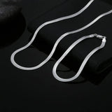 925 Sterling Silver 4MM Flat Chain Bracelets Necklace Set