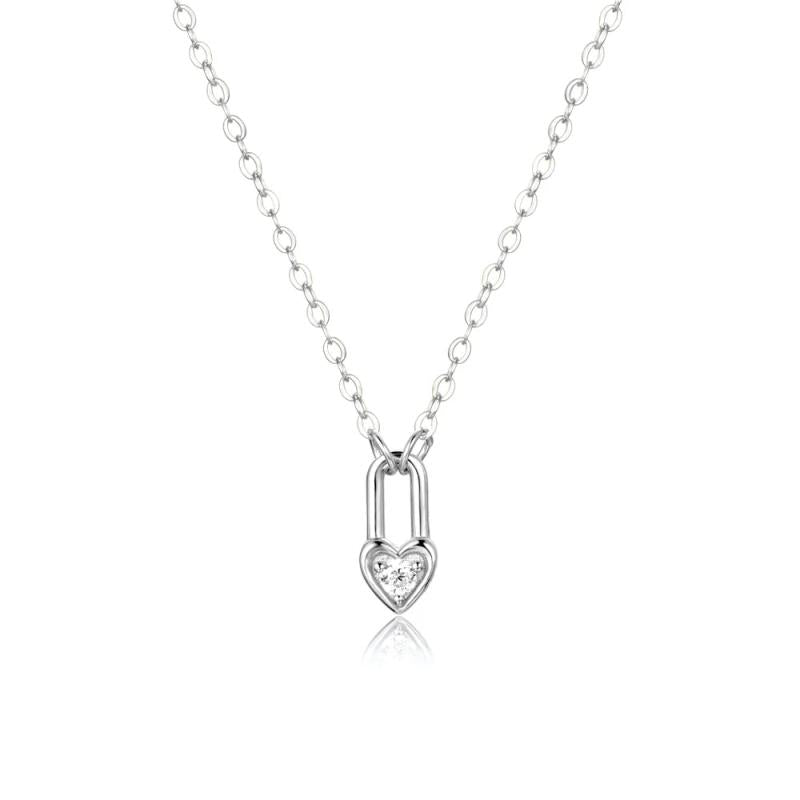 925 Sterling Silver Square Heart Padlock Necklace Women Drop Key Love Choker