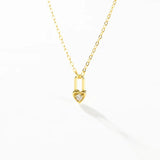 925 Sterling Silver Square Heart Padlock Necklace Women Drop Key Love Choker